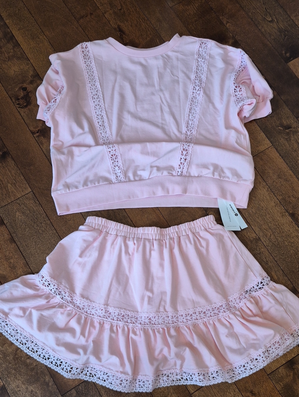 Amazon Pink Lace Trim Two-Piece Crop Top and Skirt Set